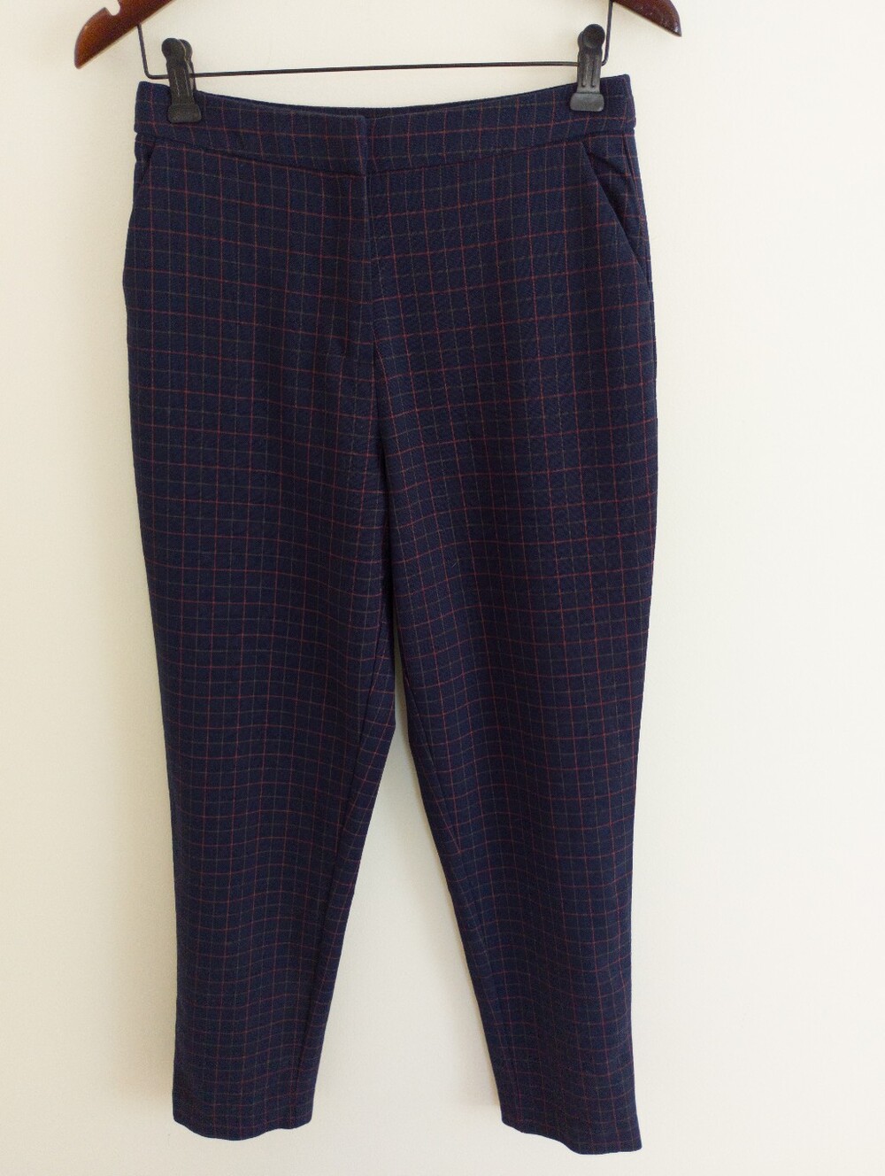 FRNCH Paris Pandora Navy Plaid Trousers High Rise Ankle Pants Medium